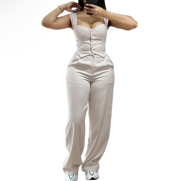 Pants - Khaki Color Drop Tank With Pants Set Size S